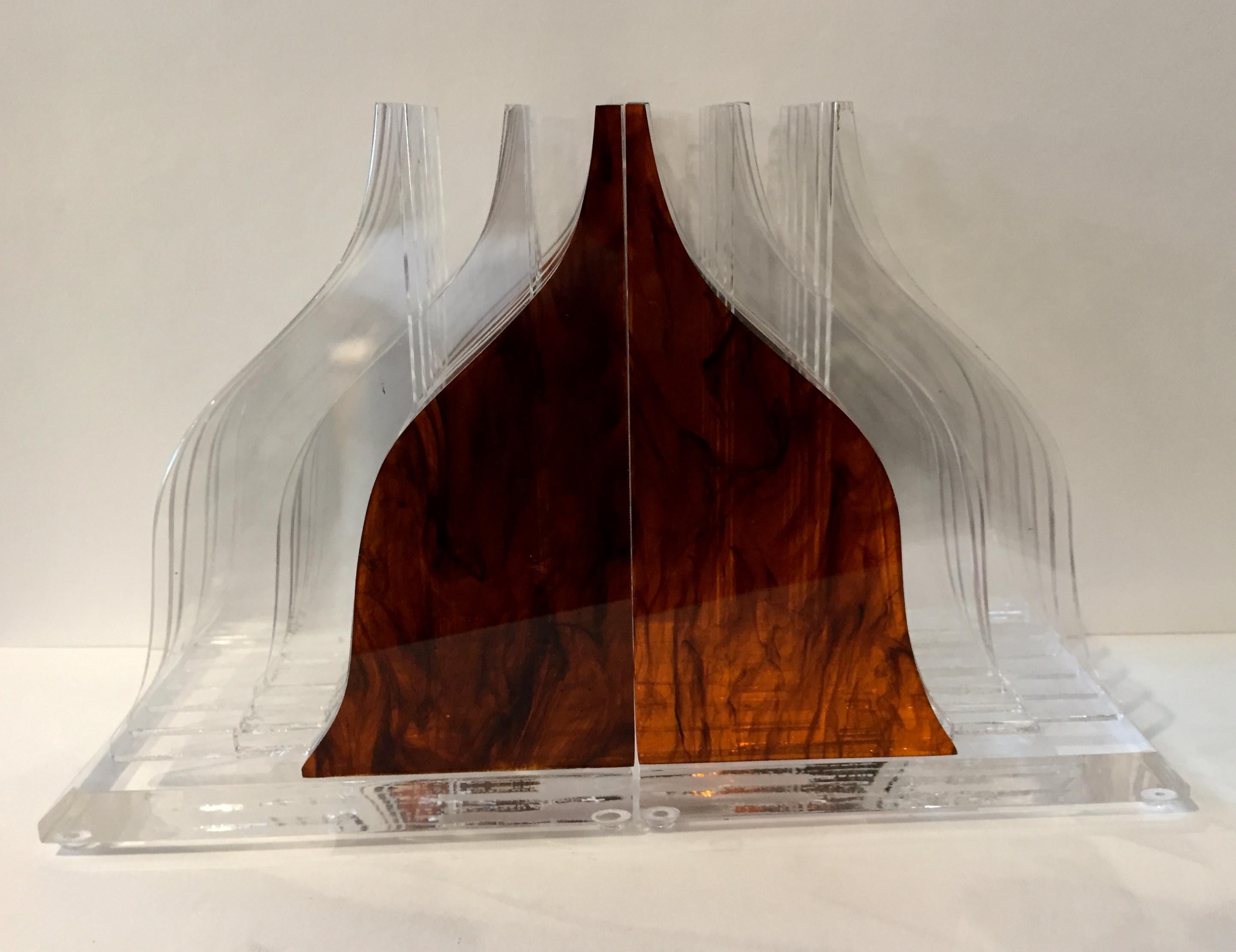 American Lucite Tortoise Celluloid Streamline Book Ends For Sale