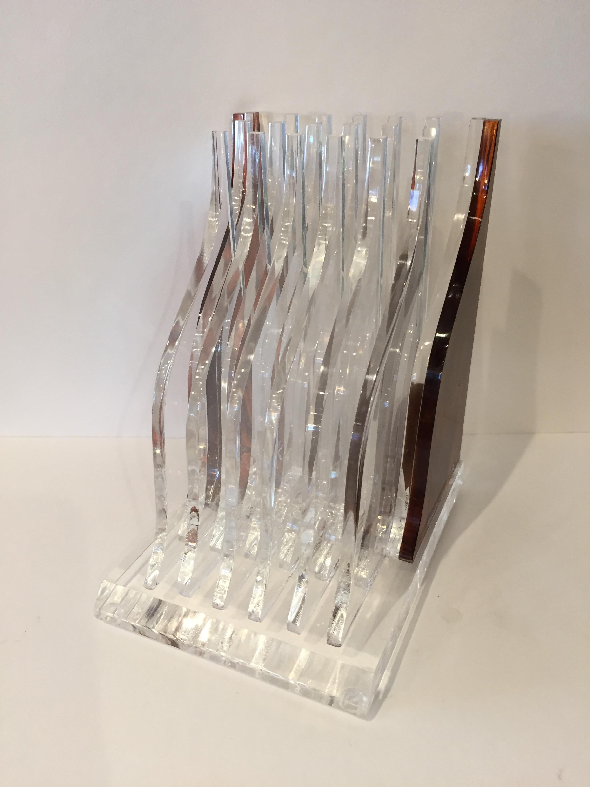 Acrylic Lucite Tortoise Celluloid Streamline Book Ends For Sale