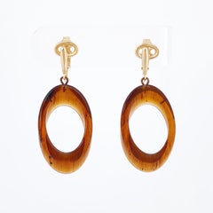 Lucite Tortoise Dangle Hoop Earrings By Crown Trifari, 1960s