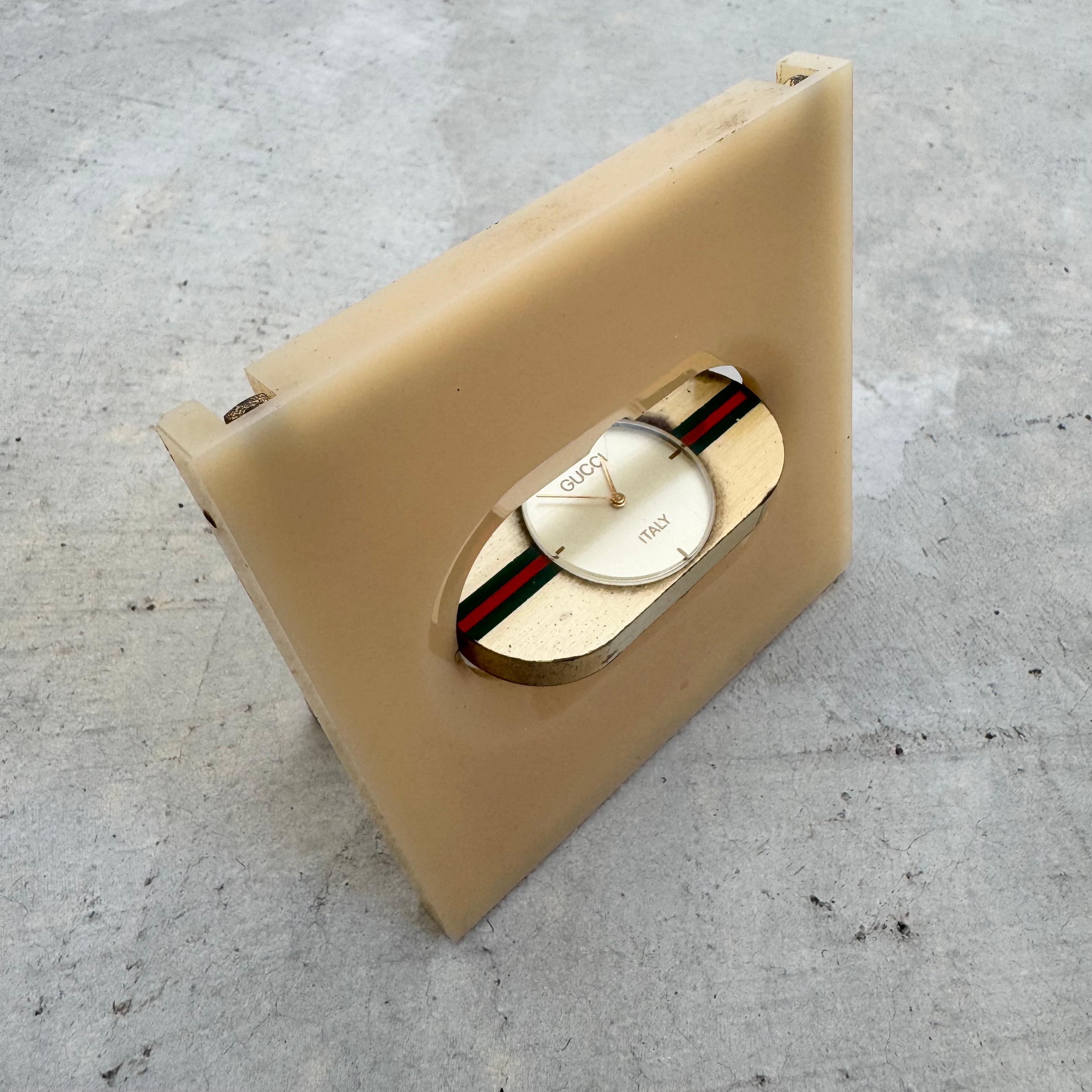 Glass Lucite Travel Desk Clock by Gucci, 1960s Italy