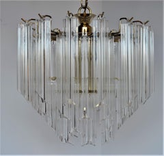 Lucite Triad Prism 5 Torchère Brass Frame "Waterfall" Venini Style Chandelier