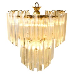 Vintage Lucite Triad Prism 5 Torchère Brass Frame "Waterfall" Venini Style Chandelier