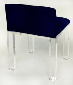 Custom Lucite Vanity Bench or Stool with Thick Lucite Legs and Upholstered Seat