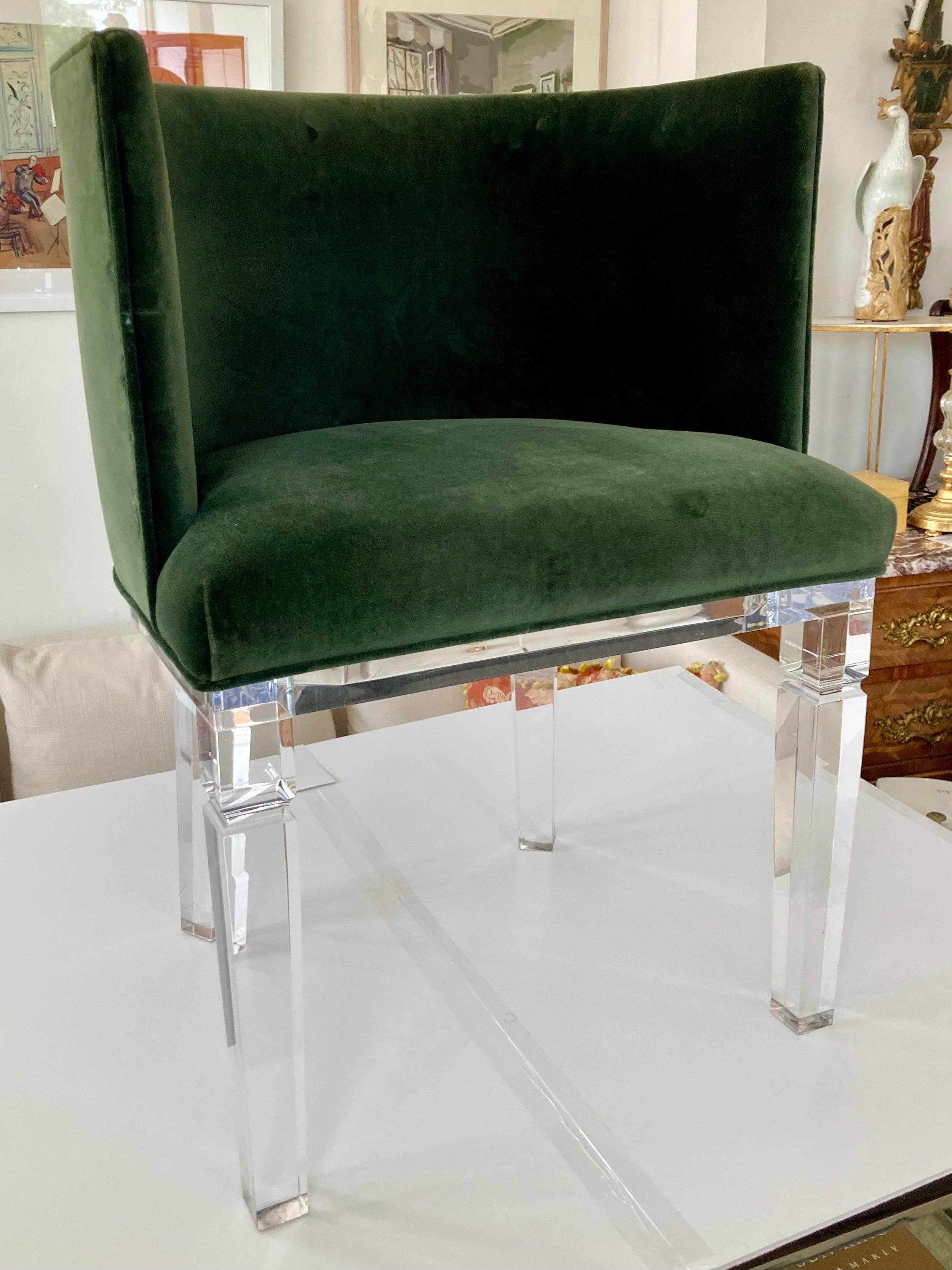 Modern Lucite Vintage Upholstered Occasional Chair With Barrel Back For Sale
