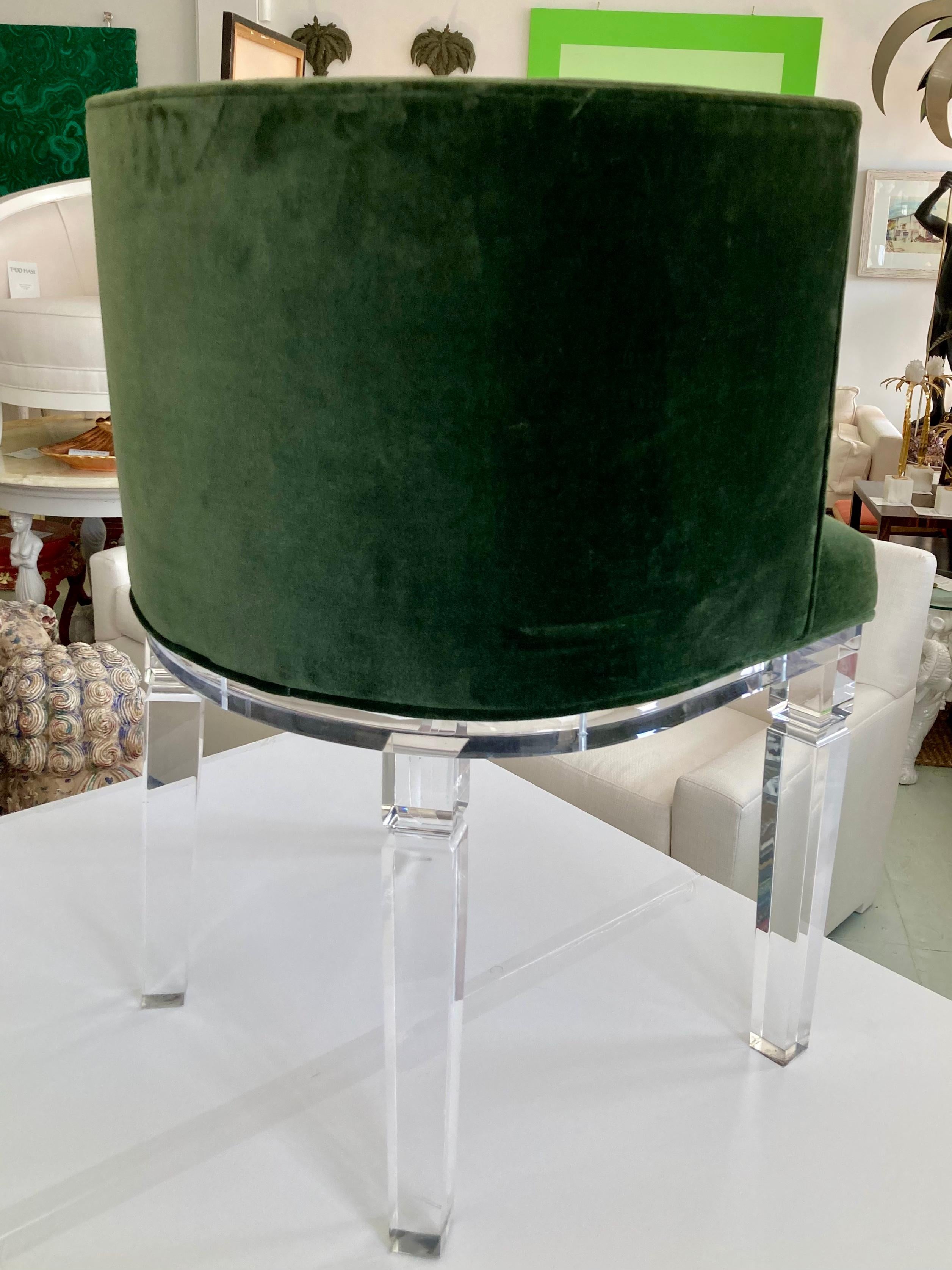 American Lucite Vintage Upholstered Occasional Chair With Barrel Back For Sale