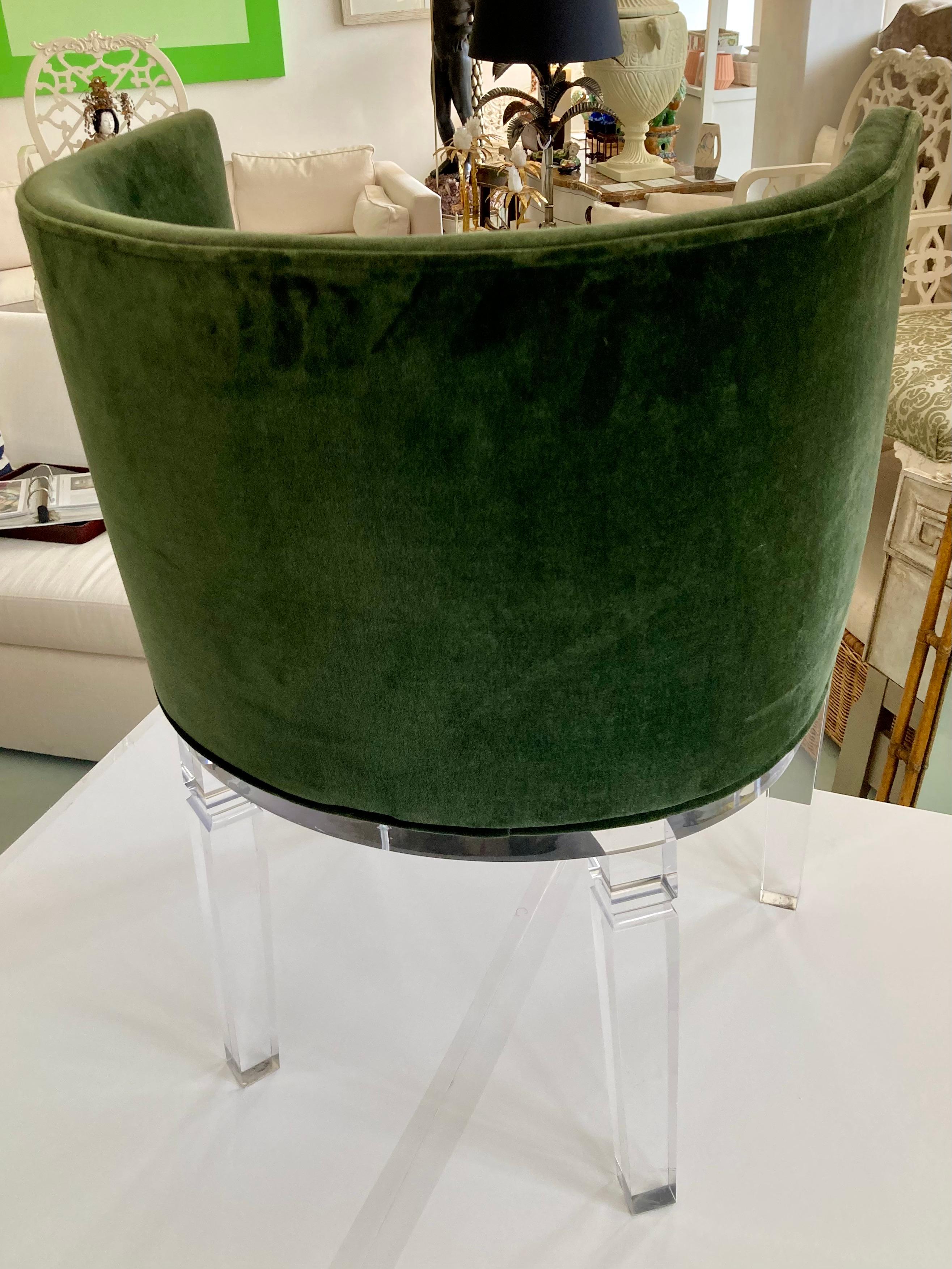 Lucite Vintage Upholstered Occasional Chair With Barrel Back In Good Condition For Sale In Los Angeles, CA
