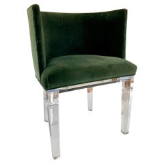 Lucite Used Upholstered Occasional Chair With Barrel Back