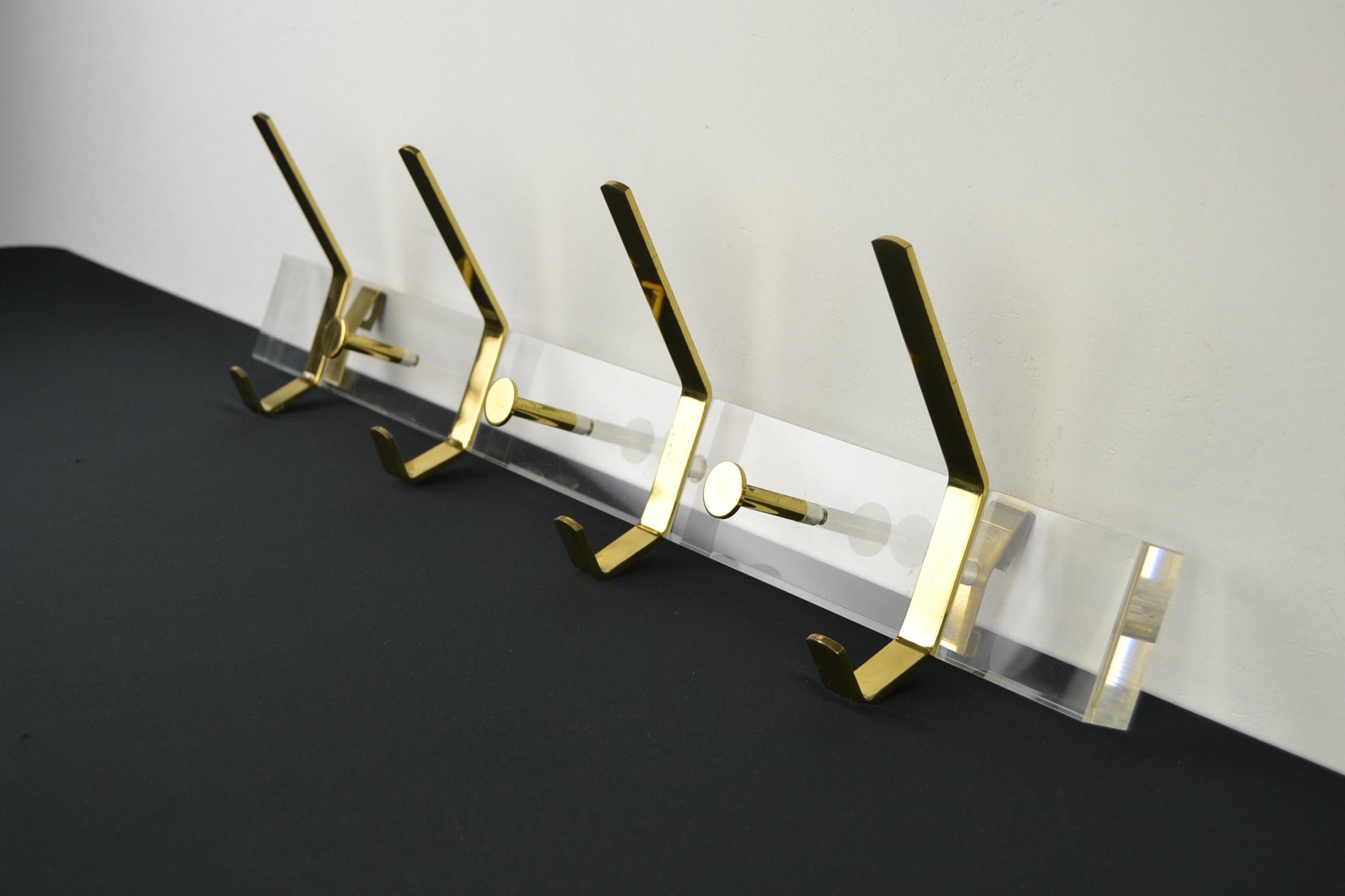 Mid-Century Modern Lucite Wall Coat Rack, 1970s, Italy For Sale