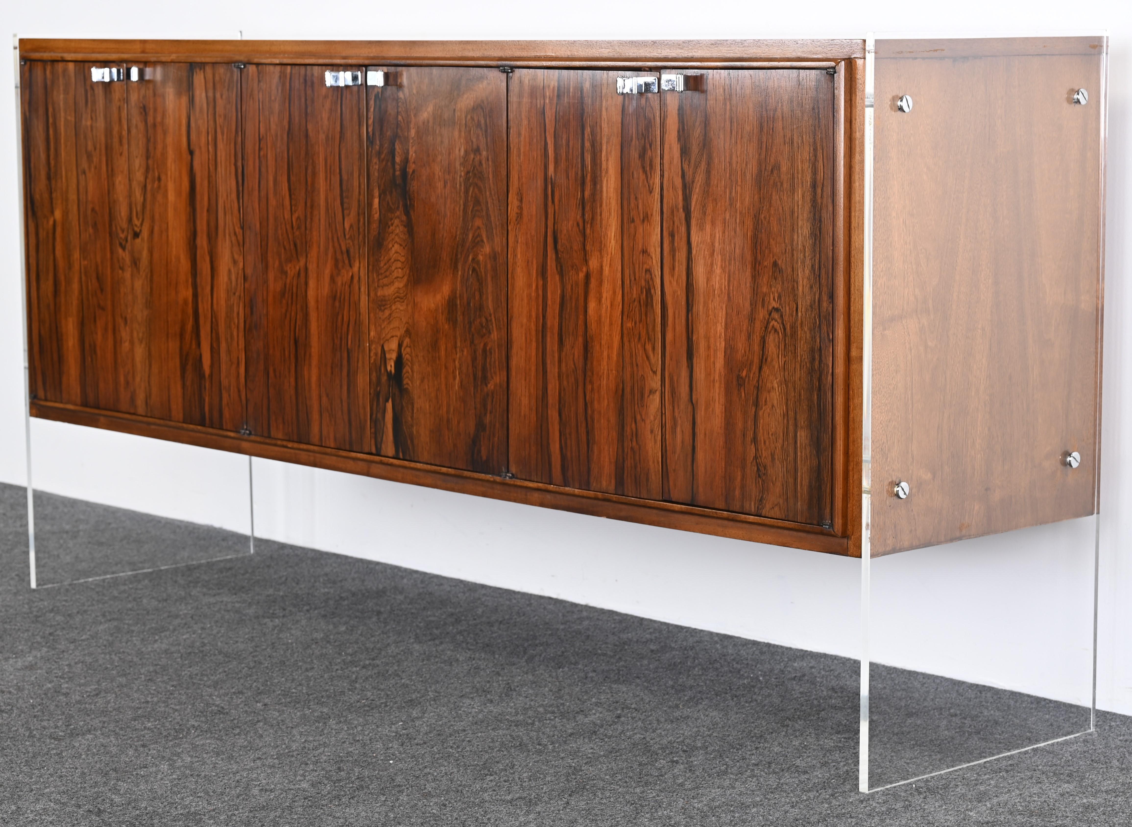 Lucite, Walnut, and Rosewood Credenza in the manner of Milo Baughman, 1960s 3
