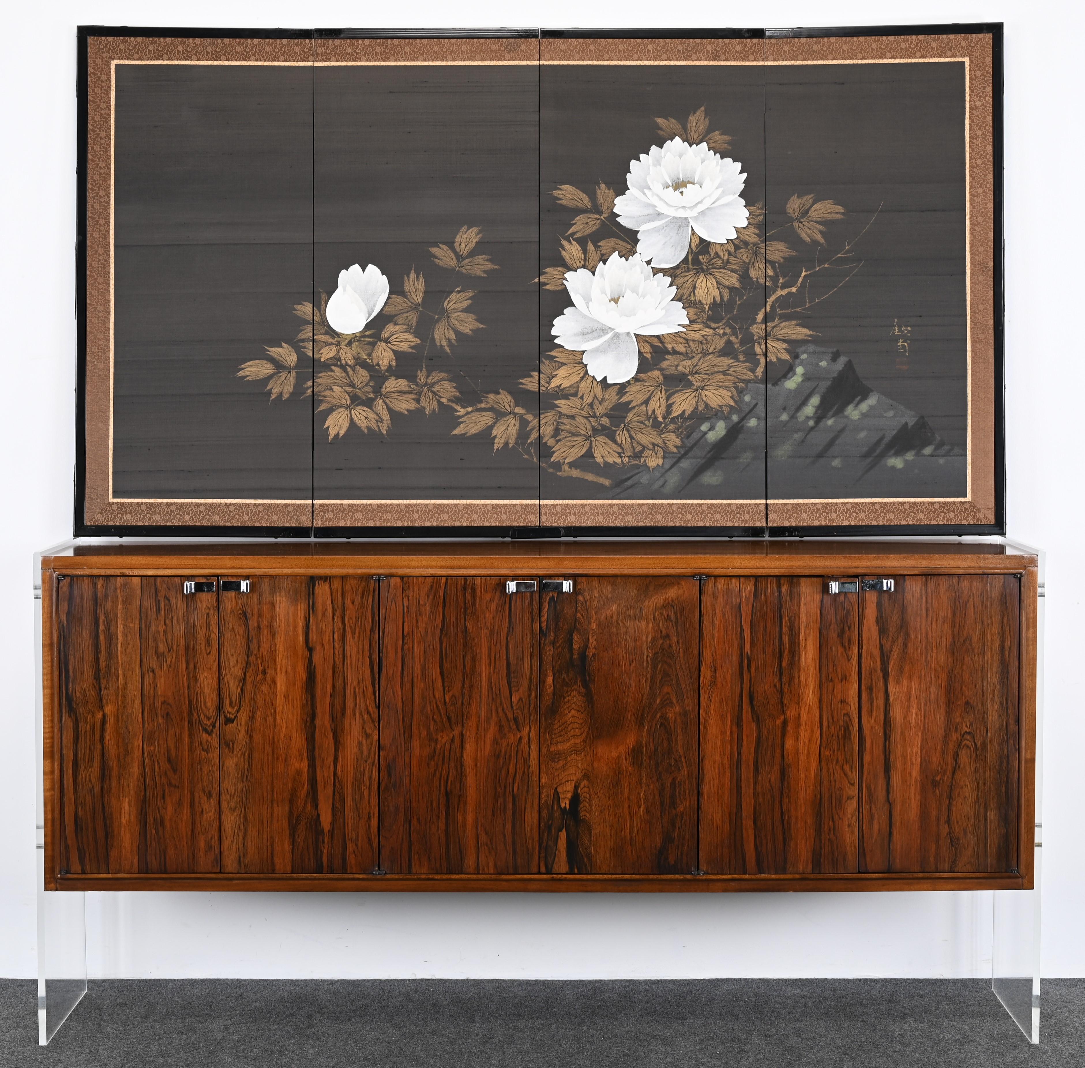 Lucite, Walnut, and Rosewood Credenza in the manner of Milo Baughman, 1960s 6