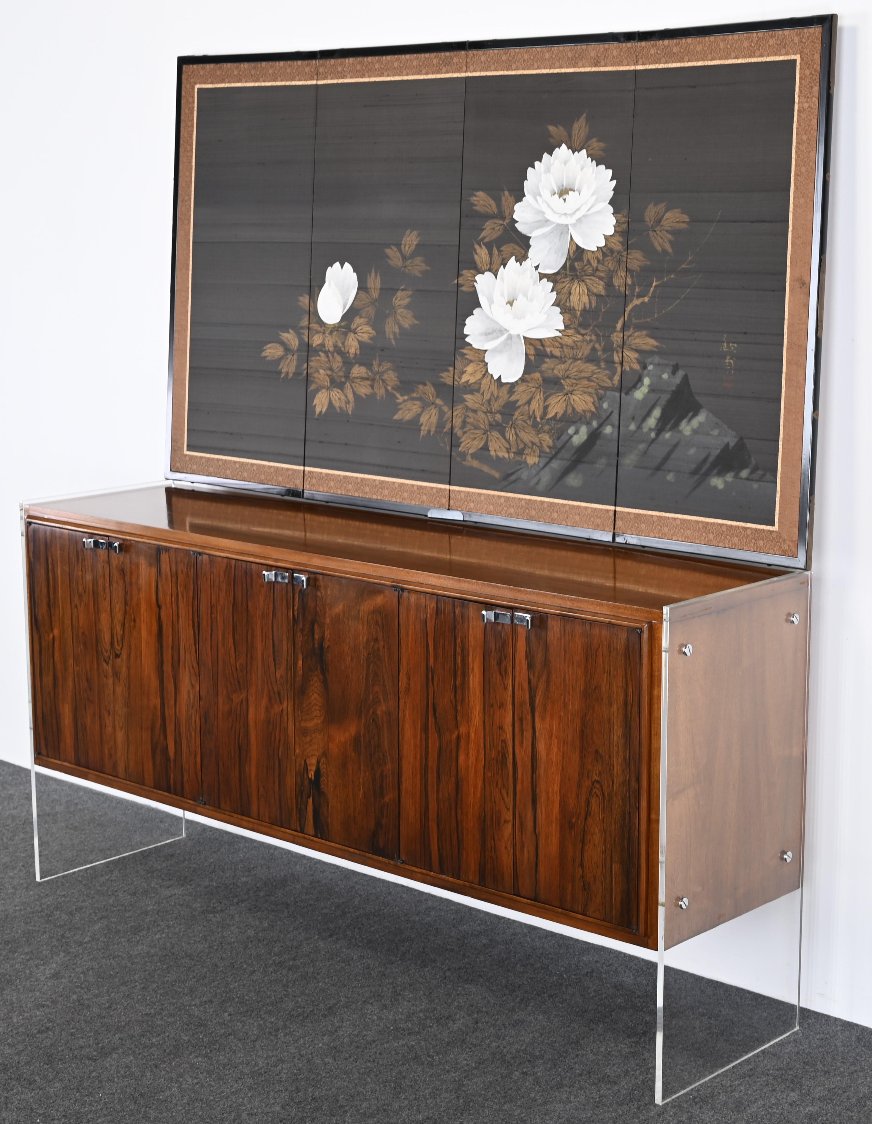 Lucite, Walnut, and Rosewood Credenza in the manner of Milo Baughman, 1960s 7