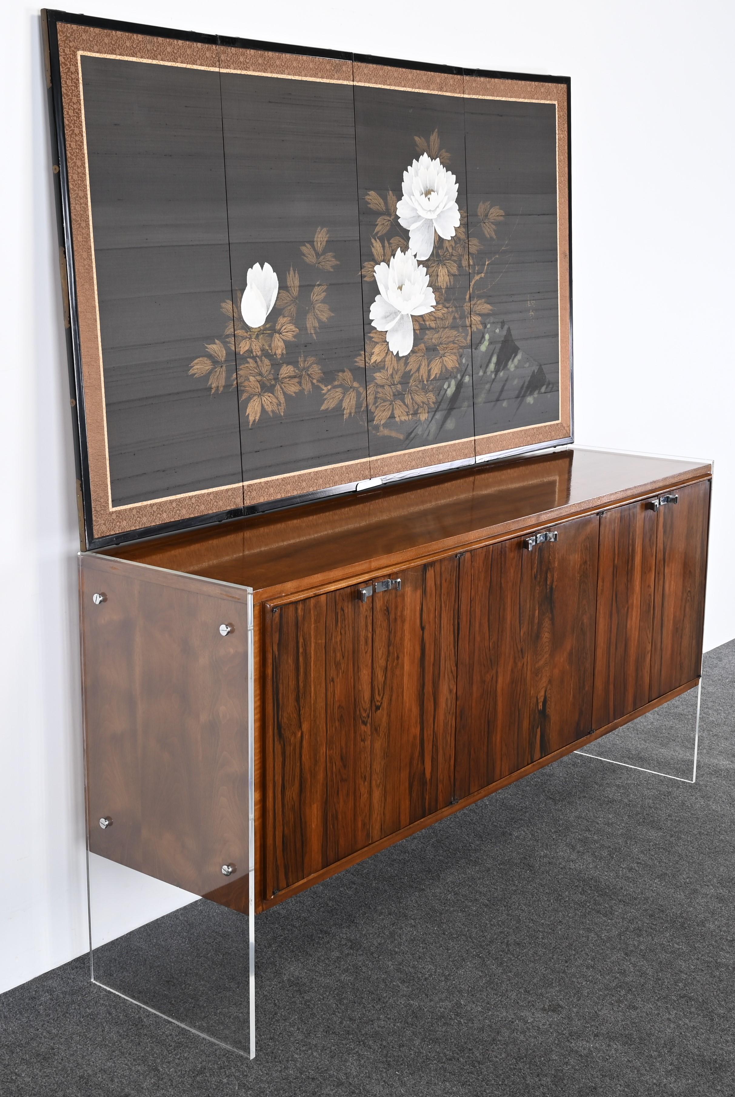 Lucite, Walnut, and Rosewood Credenza in the manner of Milo Baughman, 1960s 8