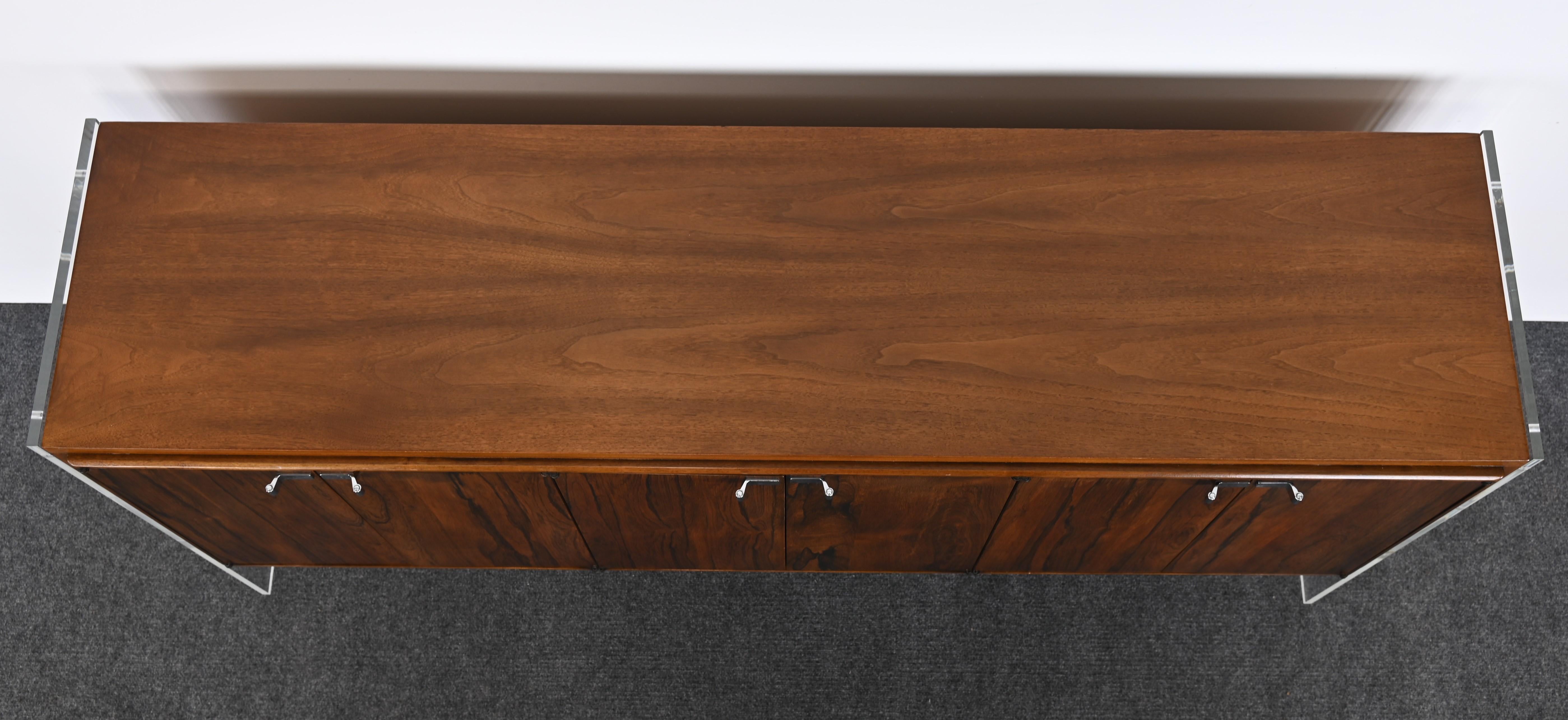 Mid-Century Modern Lucite, Walnut, and Rosewood Credenza in the manner of Milo Baughman, 1960s