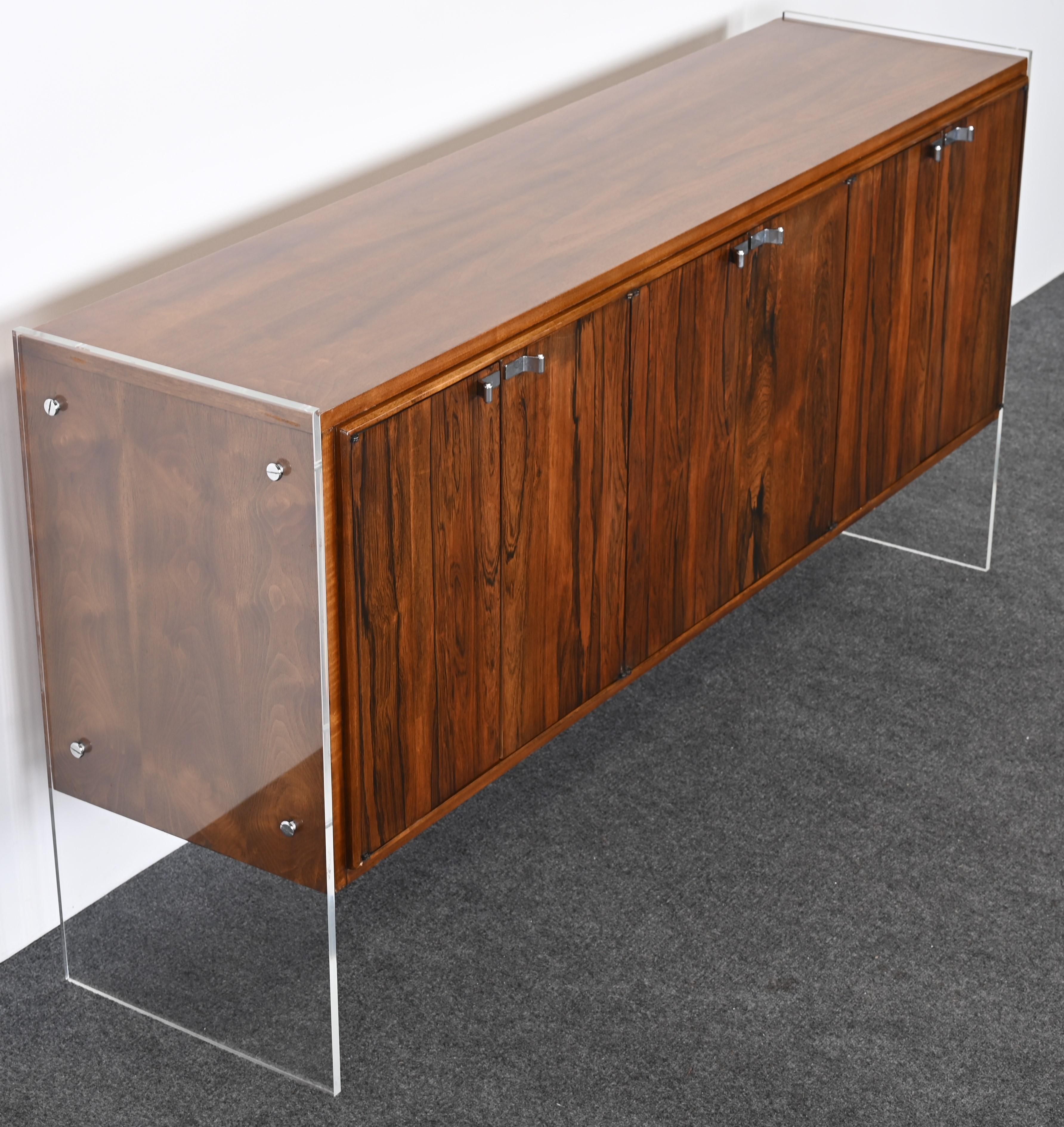 Lucite, Walnut, and Rosewood Credenza in the manner of Milo Baughman, 1960s 2