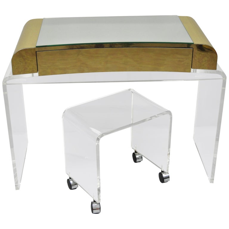 Lucite Waterfall Mirrored Vanity Table, Lucite Vanity Table With Drawers