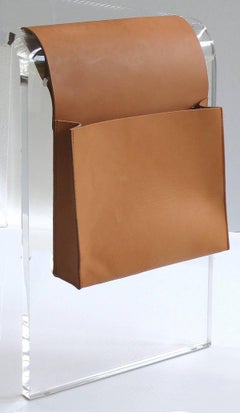 Custom Lucite Waterfall Side Table with Leather Magazine Pocket