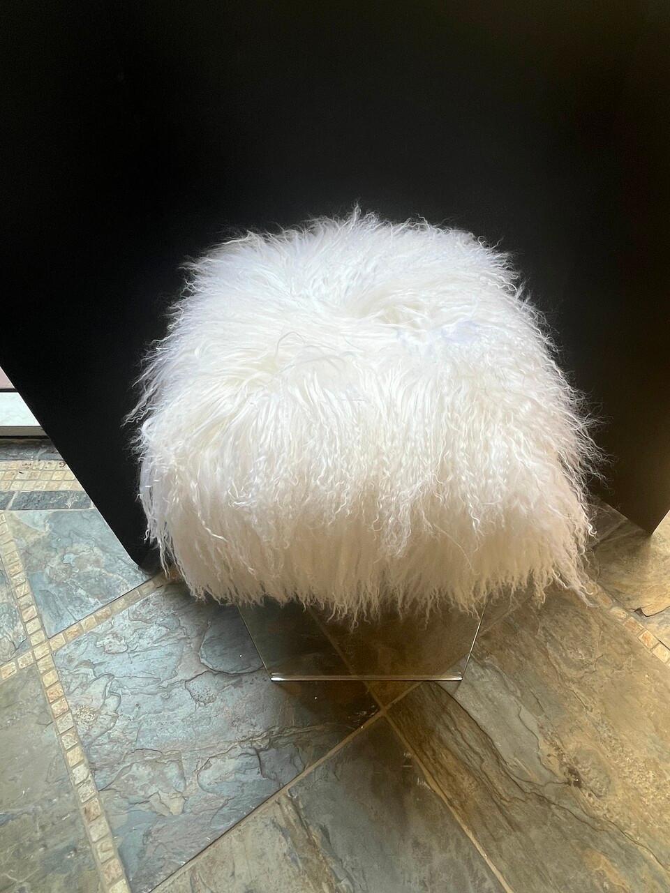 Lucite Waterfall Stool with Tibetan Fur Seat with 1/2