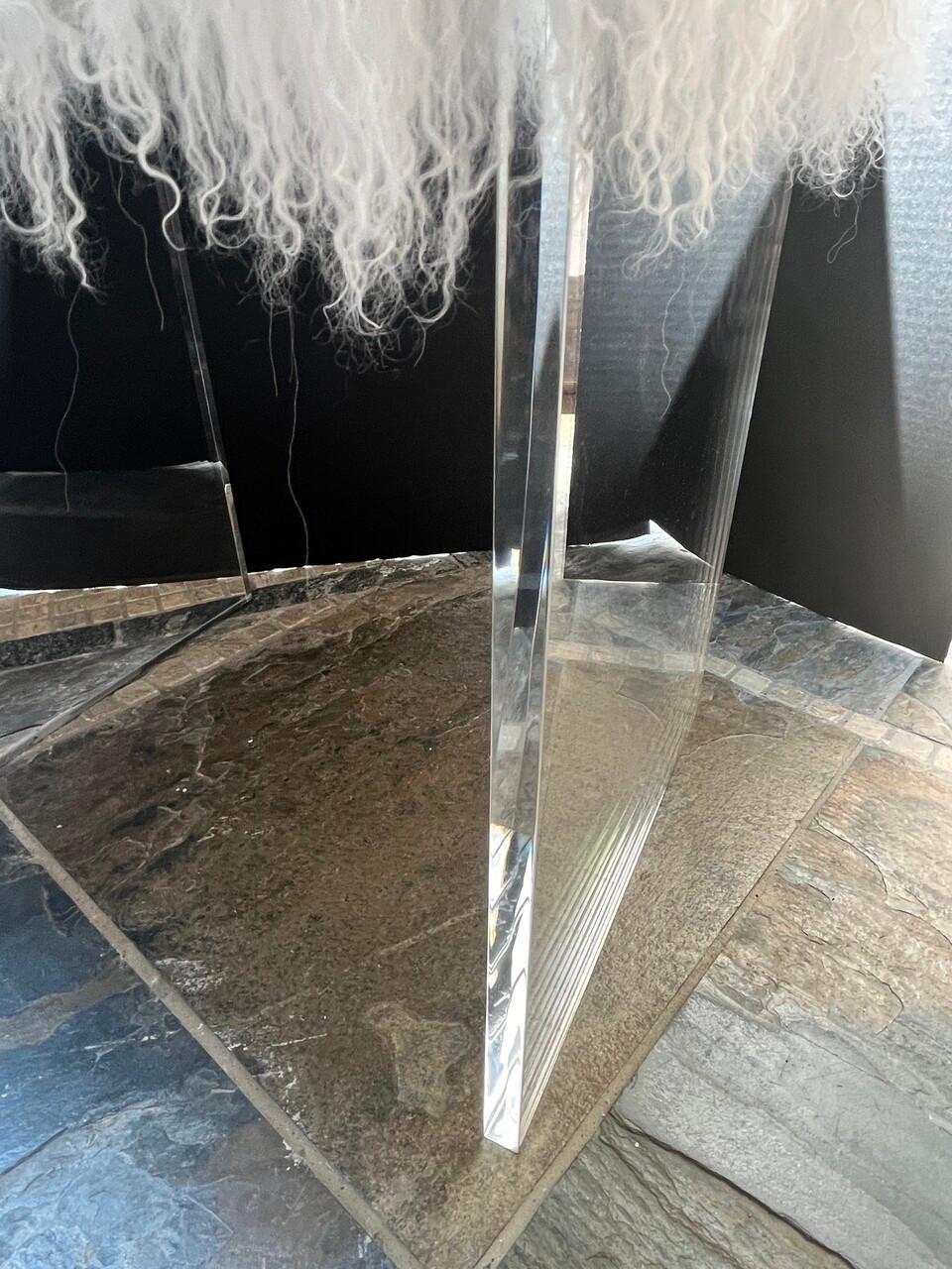 Mid-Century Modern Lucite Waterfall Stool with Tibetan Fur Seat