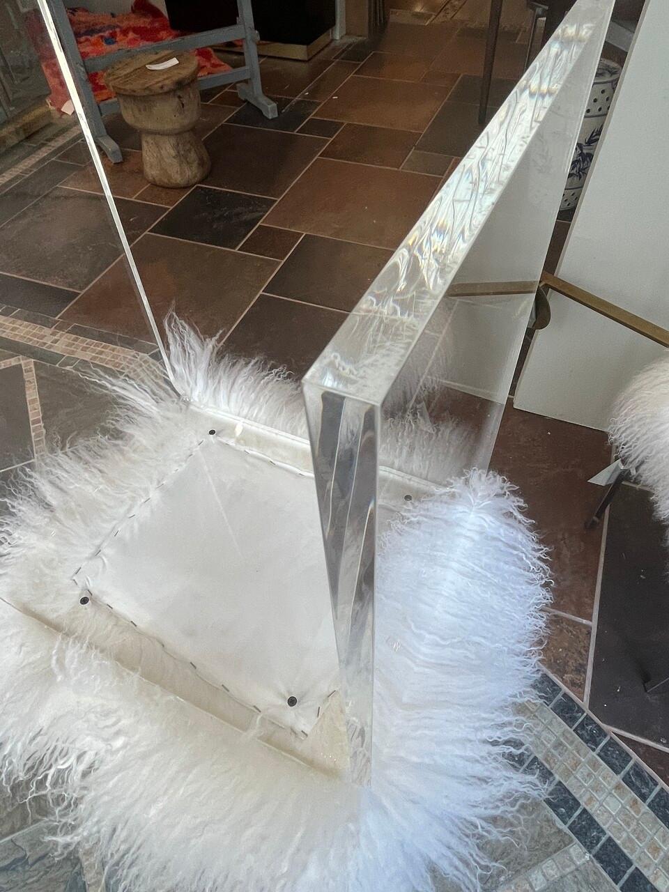 American Lucite Waterfall Stool with Tibetan Fur Seat