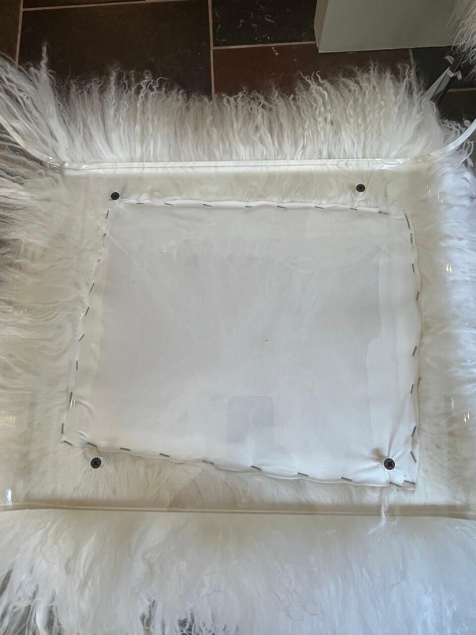 Lucite Waterfall Stool with Tibetan Fur Seat In Good Condition In Houston, TX