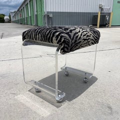 Lucite Waterfall Vanity Stool or Ottoman on Casters, Manner Charles Hollis Jones