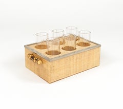 Lucite, Wicker and Steel Barware Glass Holder Christian Dior Style, Italy 1970s