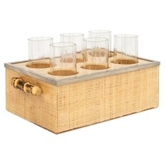 Lucite, Wicker and Steel Barware Glass Holder Christian Dior Style, Italy 1970s