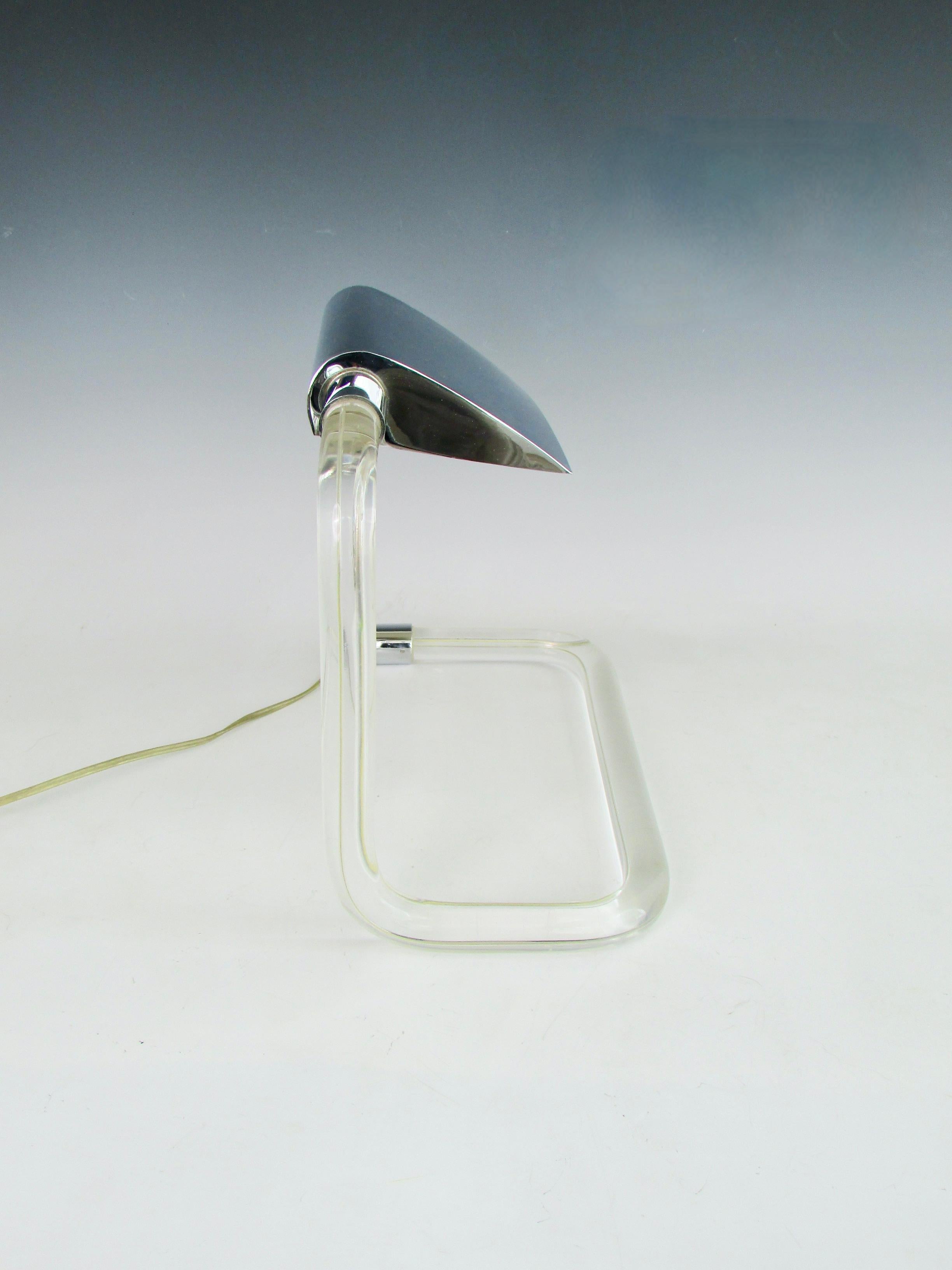 American Lucite with Chrome Desk Lamp Peter Hamburger Design for Kovacs Lighting For Sale