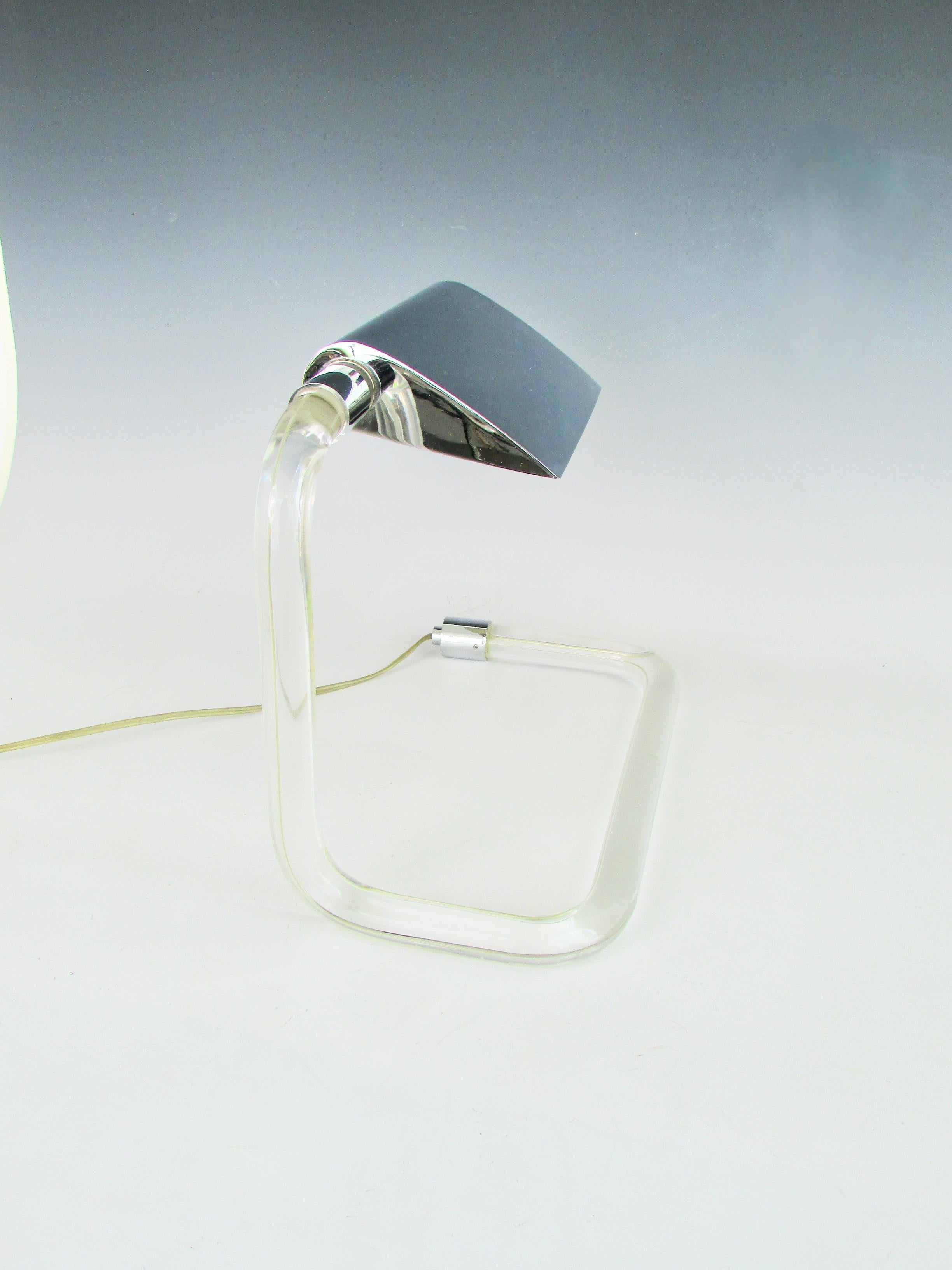 Lucite with Chrome Desk Lamp Peter Hamburger Design for Kovacs Lighting In Good Condition For Sale In Ferndale, MI