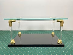 Lucite, Wood and Brass Coffee Table with Snake Head Details, Italy, 1970s