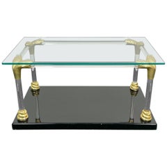 Vintage Lucite, Wood and Brass Coffee Table with Snake Head Details, Italy, 1970s