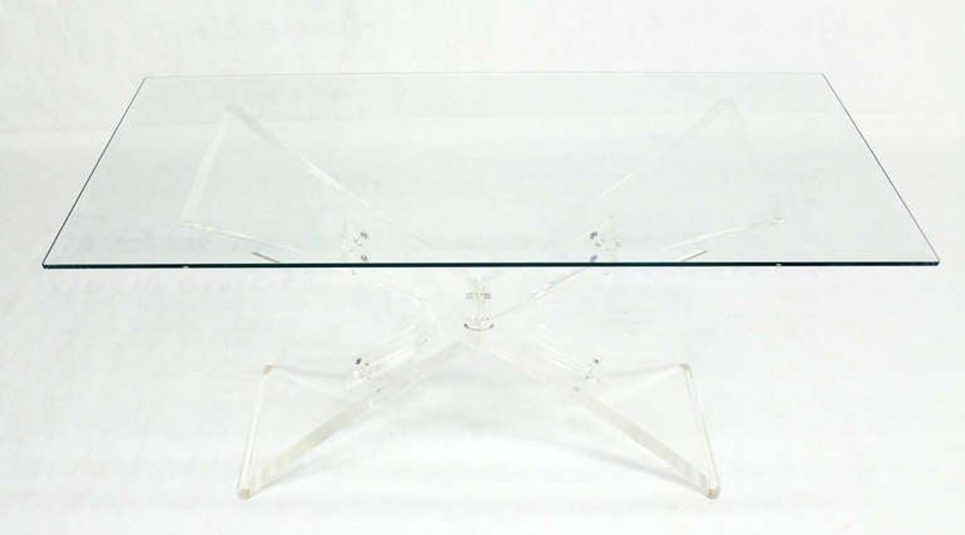 Lucite X Shape Base Glass Top Mid Century Modern Console Sofa Table MINT ! en vente 4