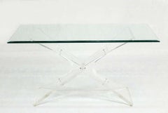Lucite X Shape Base Glass Top Mid Century Modern Console Sofa Table MINT!