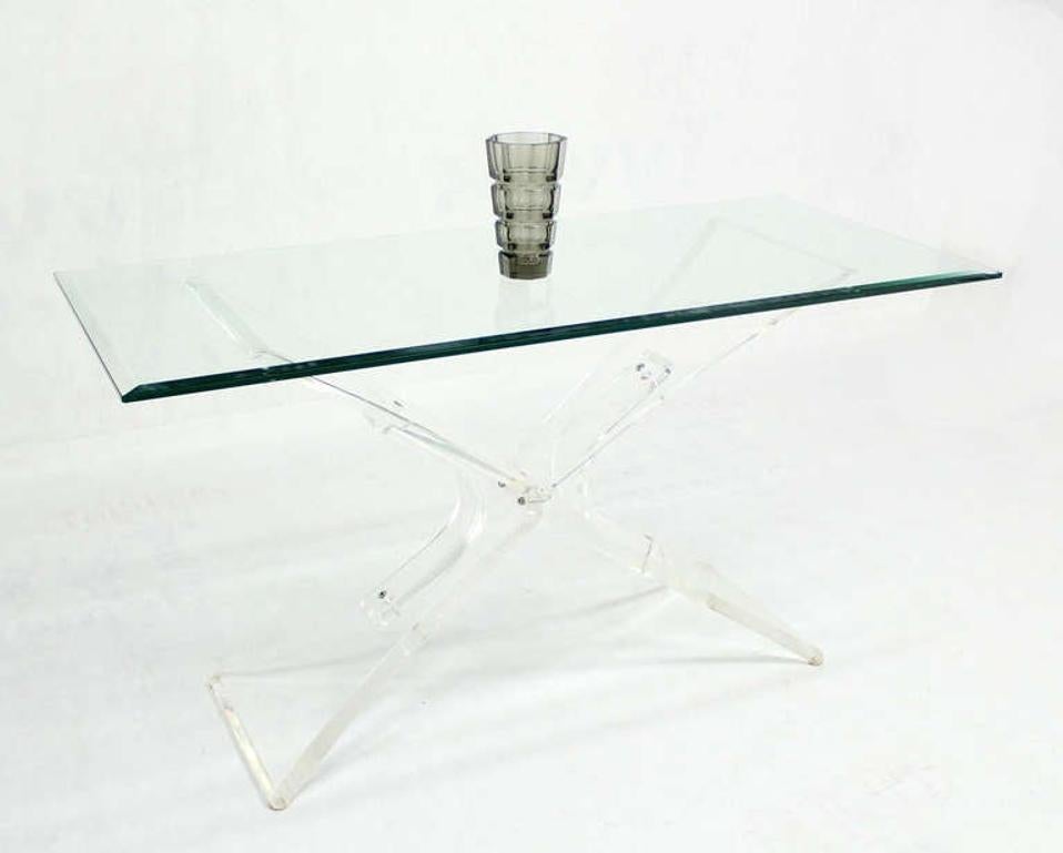 Lucite X Shape Base Glass Top Mid Century Modern Console Sofa Table MINT ! en vente 2