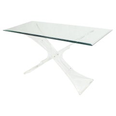 Vintage Lucite X Shape Base Glass Top Mid Century Modern Console Sofa Table MINT!