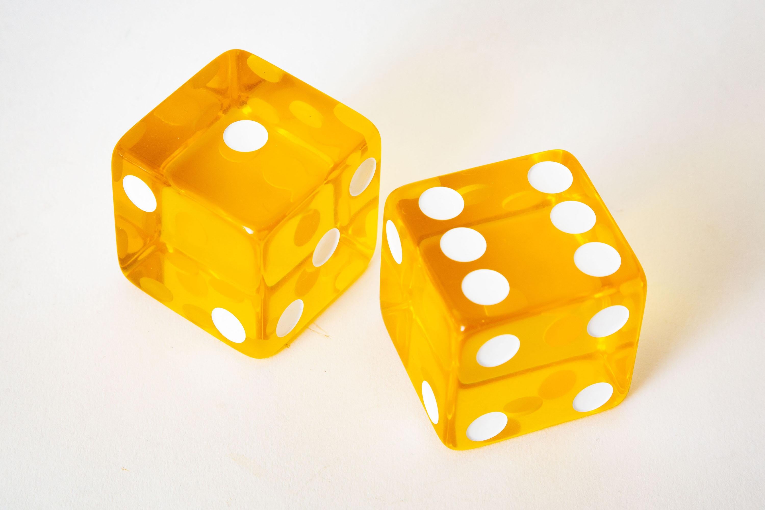 Modern  Lucite Yellow and White Square Dice Sculptures Vintage Pair Of