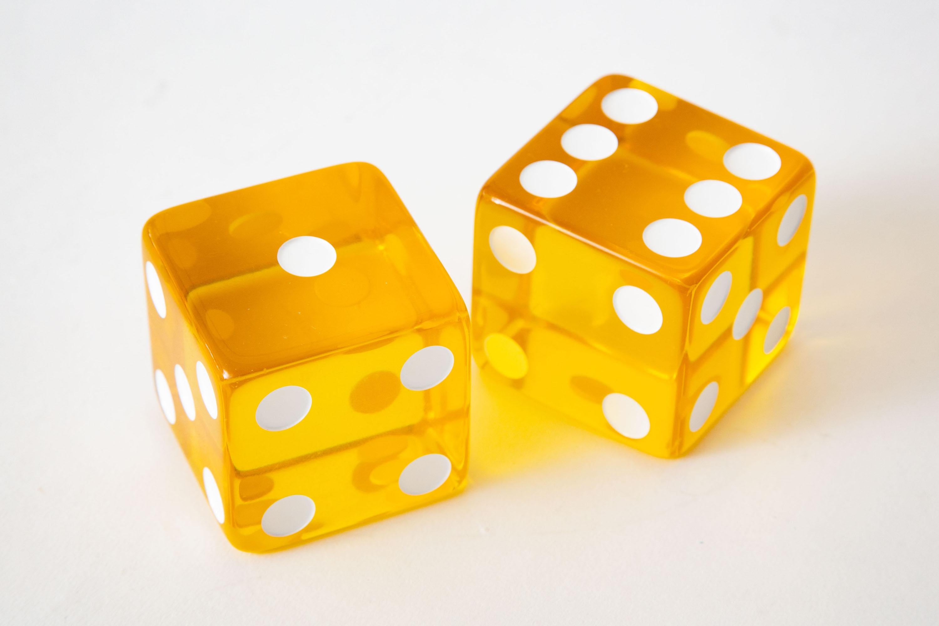 American  Lucite Yellow and White Square Dice Sculptures Vintage Pair Of