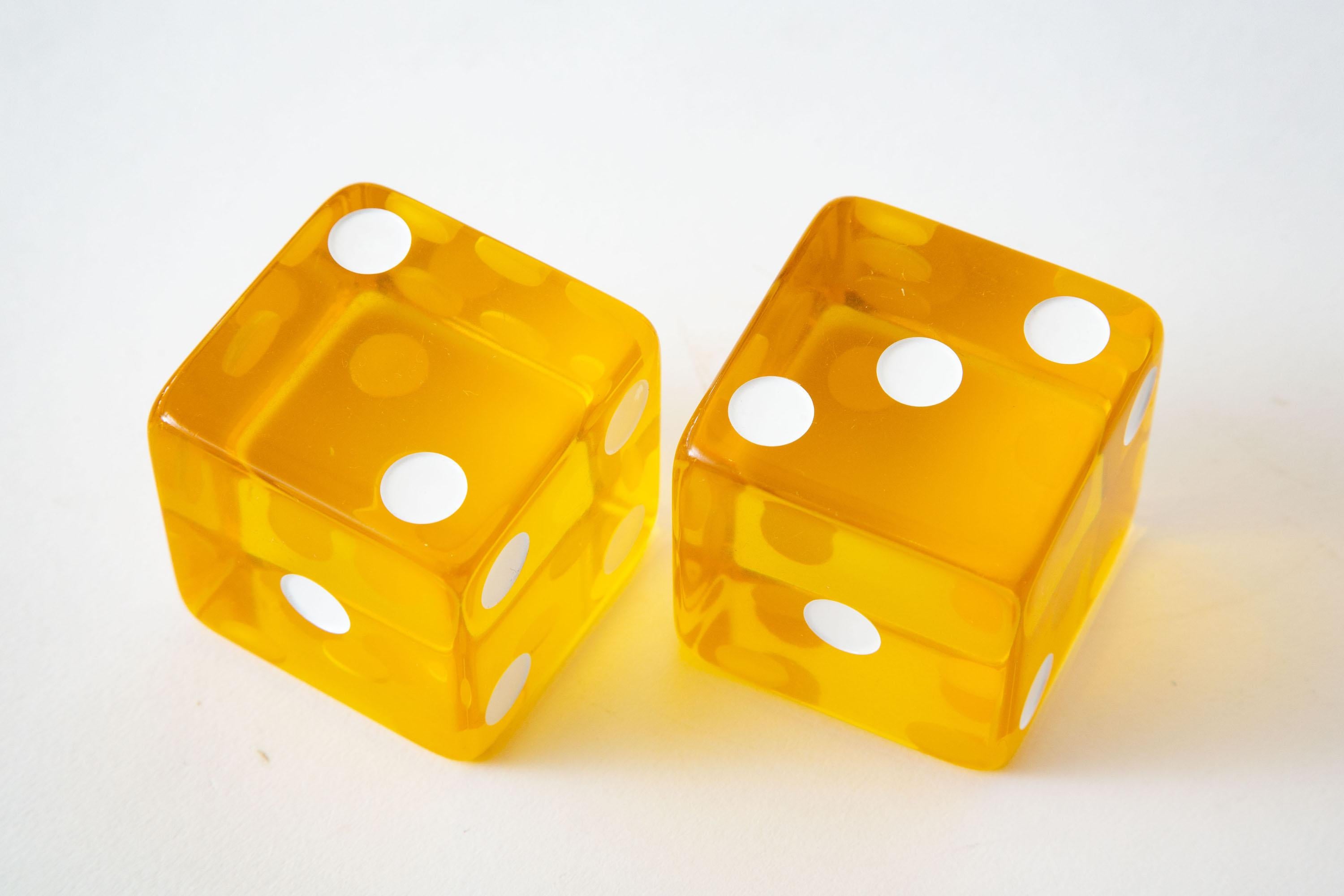  Lucite Yellow and White Square Dice Sculptures Vintage Pair Of 1