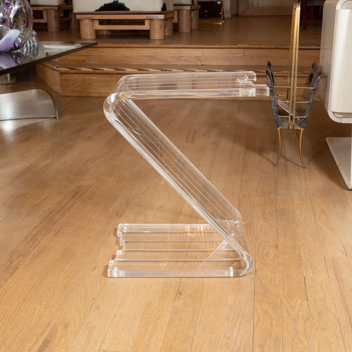 American Lucite Z form side table For Sale