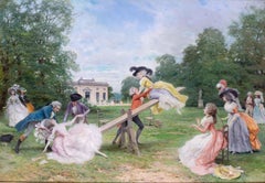 Italian early 20th Century oil painting by Lucius Rossi, 'La balancoire'