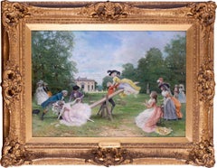 Dipinto a olio di Lucius Rossi, 'La balancoire', italiano, dei primi anni del XX secolo.