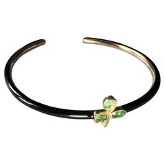 Pulsera tipo brazalete «Trébol de la suerte», esmalte negro esmeralda, J