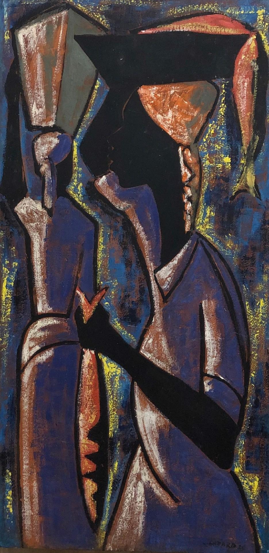 "Fish Sellers" Acrylic on Board Haitian Painting - Art by Luckner Lazard (Haitian, 1928-1998)