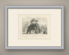 Lucknow, State Elephant with Canopied Howdah, Antique Steel Engraving, 1859