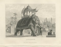 Lucknow, State Elephant with Canopied Howdah, Antique Steel Engraving, 1859