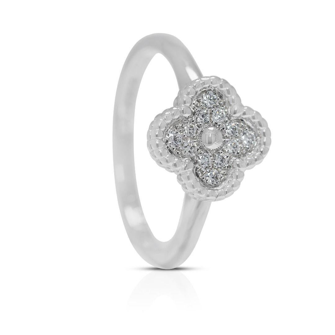 Femenino o masculino Lucky 0.08ct Natural Diamond Four-Leaf Clover 18K White Gold Ring en venta