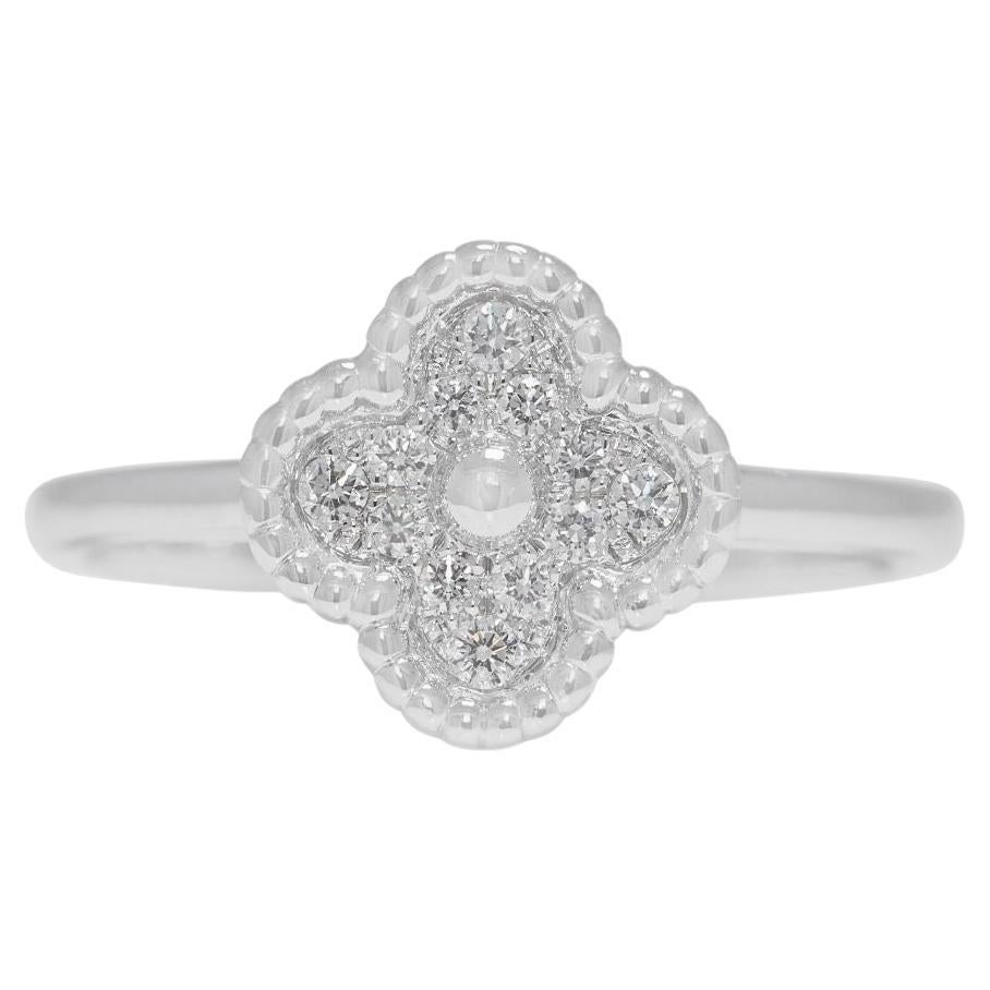 Lucky 0.08ct Natural Diamond Four-Leaf Clover 18K White Gold Ring