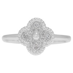 Lucky 0.08ct Natural Diamond Four-Leaf Clover 18K White Gold Ring