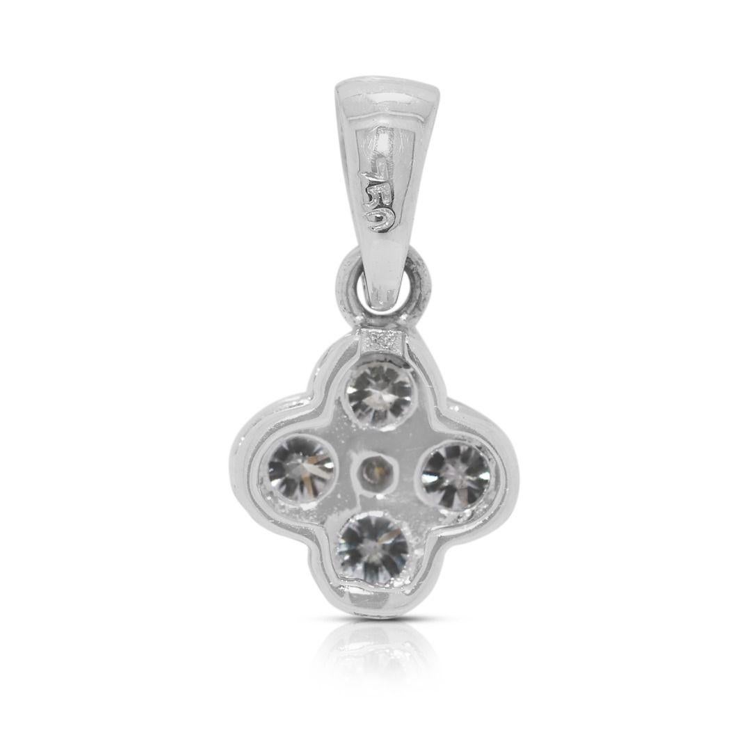 Lucky 0.21ct Natural Diamond 18K White Gold Four-Leaf Clover Pendant en venta 1