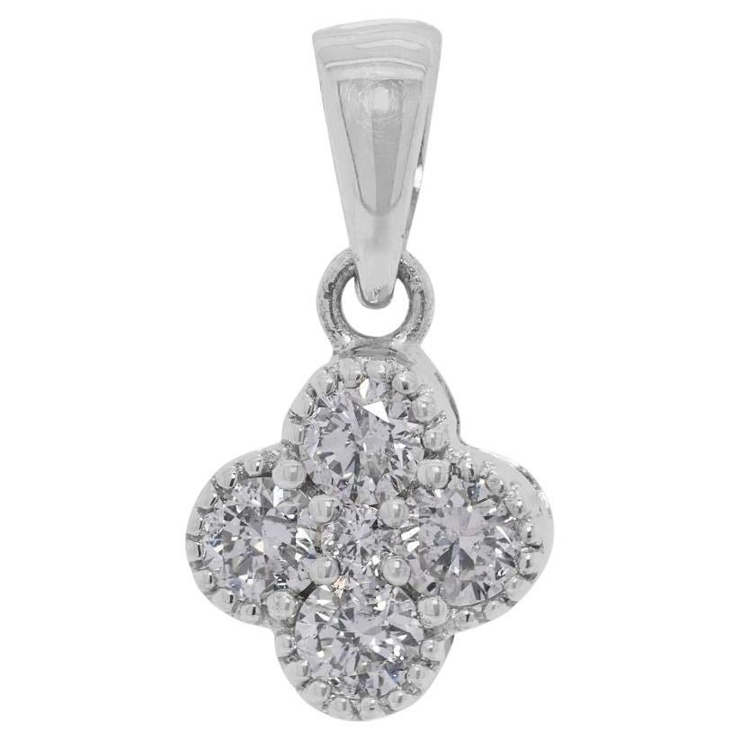 Lucky 0.21ct Natural Diamond 18K White Gold Four-Leaf Clover Pendant